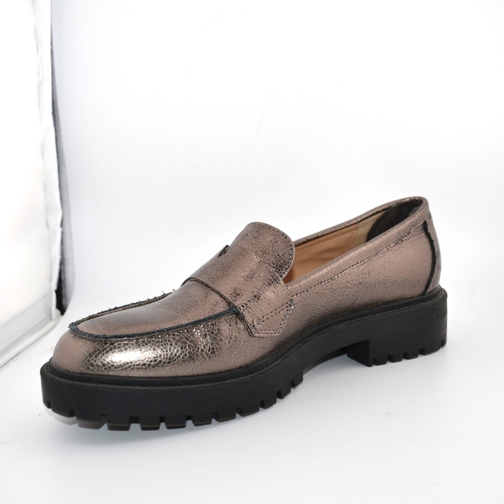 Banana Republic Vee Strap Loafers Casual Fall Pewter Leather Lug Sole 7.5 Preppy